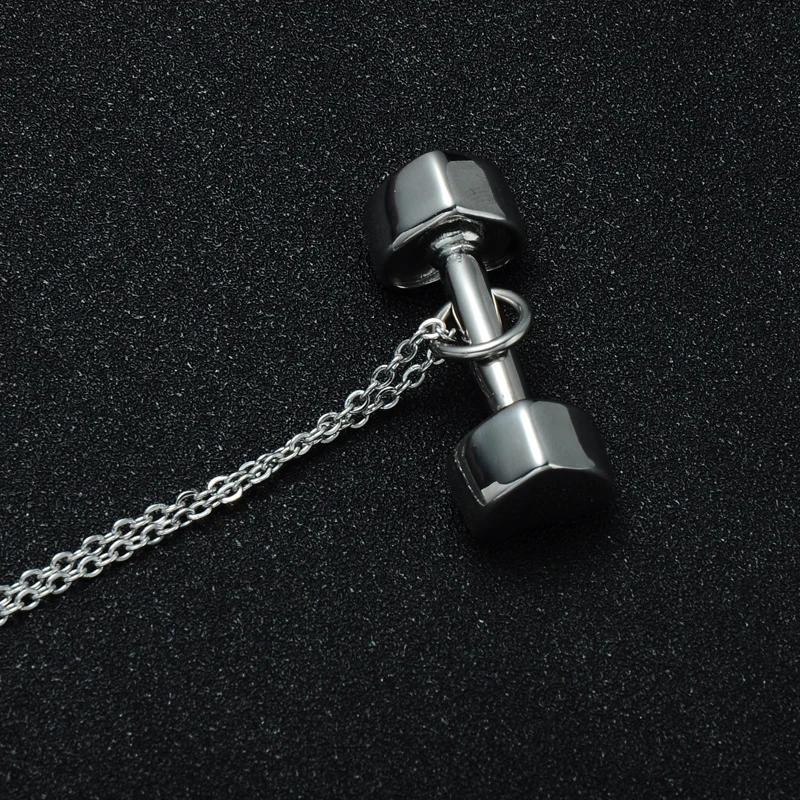 HIP Titanium Stainless Steel Gym Sport Crossfit Fitness Barbell Heart Dumbbell Pendants Necklaces for Men Jewelry | Украшения и