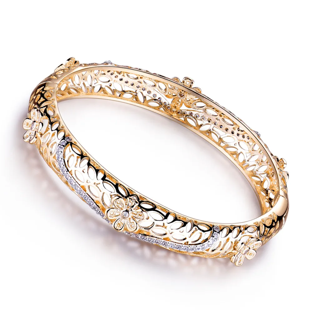 Женский браслет с цветами MOLIAM золотого цвета кристаллами из кубического