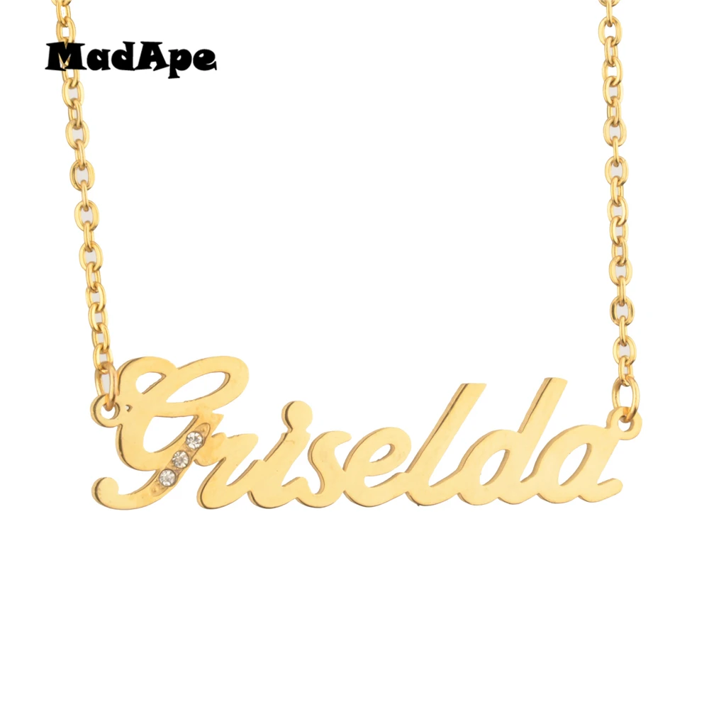

MadApe Gold Color "Griselda" Pendant Necklace Custom Women Name Necklace Stainless Steel Men Any Personalized Name Customized