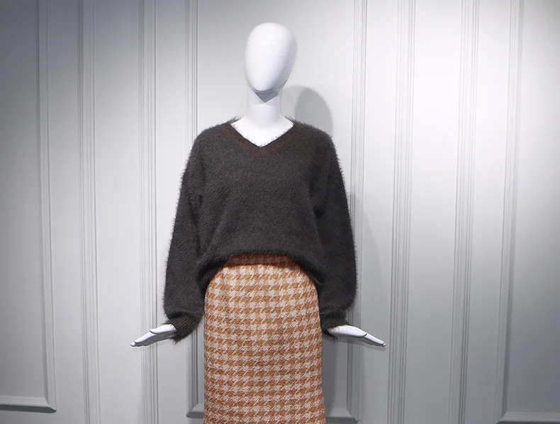 Женский свитер оверсайз из мохера с v-образным вырезом винтажная шерстяная юбка