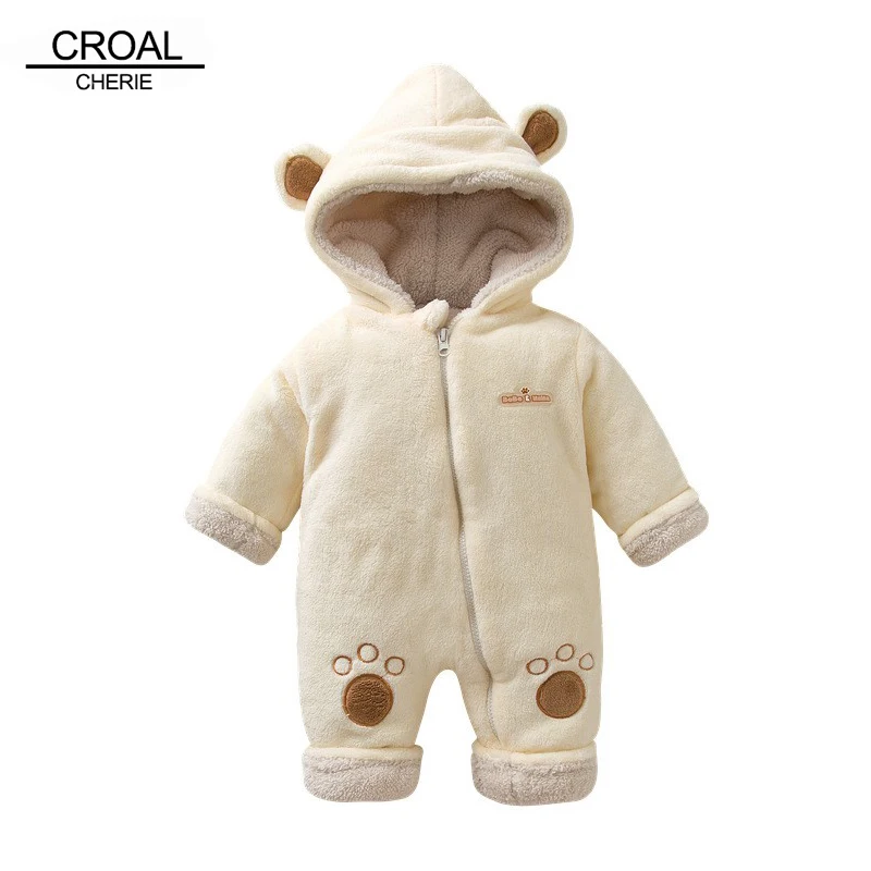 CROAL Chery Kawaii/Одежда для новорожденных мальчиков с медвежьими ушками; бархатный детский зимний флисовый комбинезон; теплый Детский комбинезон для девочек; верхняя одежда