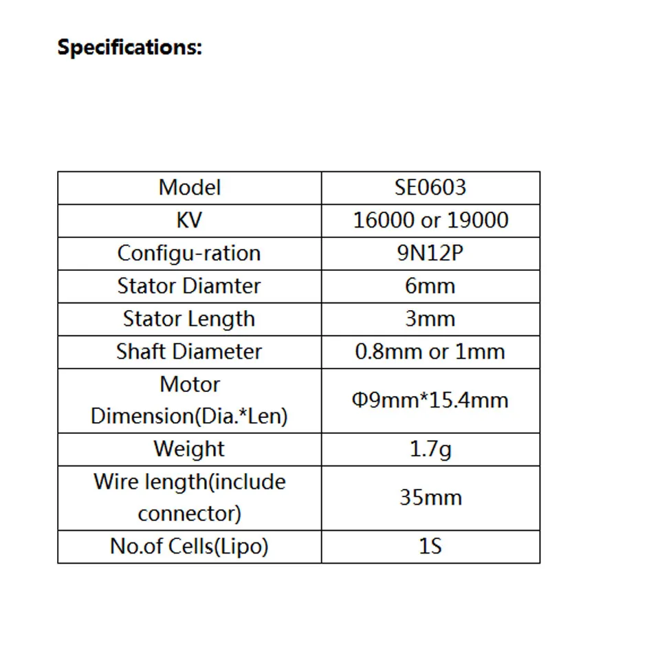 2 шт. SE0603 KV16000 KV19000 1S бесщеточный двигатель 0 8 мм 1 вал для радиоуправляемых