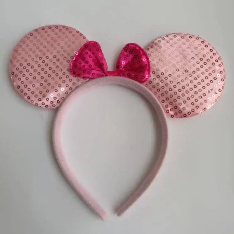 Pink ear rosered bow 1 шт., аксессуары для волос, уши Минни/Микки, однотонная черная и цветная повязка на голову с бантиками для мальчиков/девочек, для празднования дня рождения - Цвет: Pink ear rosered bow