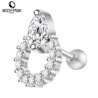 body punk 1 pc luxury brand jewelry rhinestone crystal with water drop shape tragus earrings for women helix piercing earring