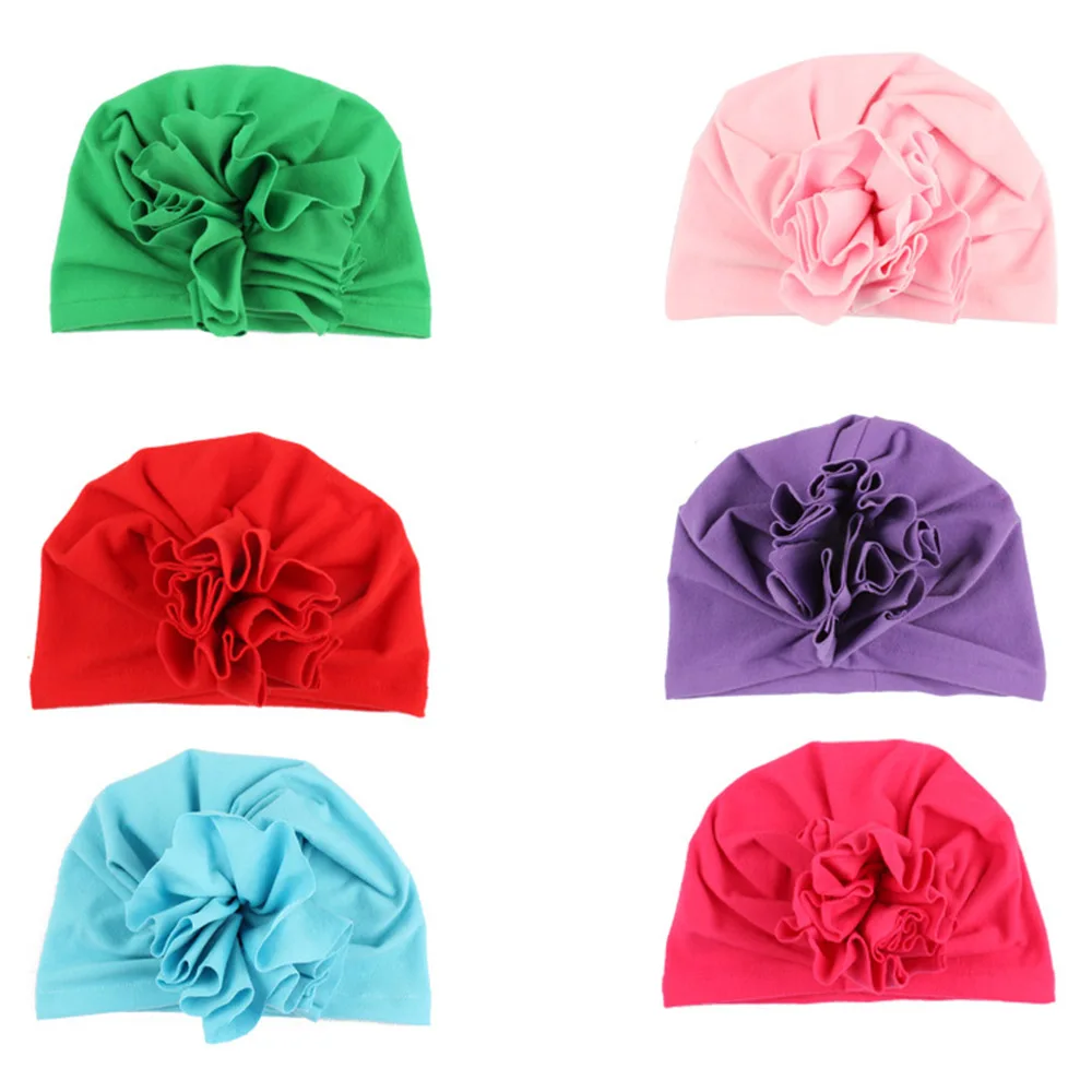 

Solid Color Children's Turban Baby Fashion Floral Shape Headwear Sleep Cap