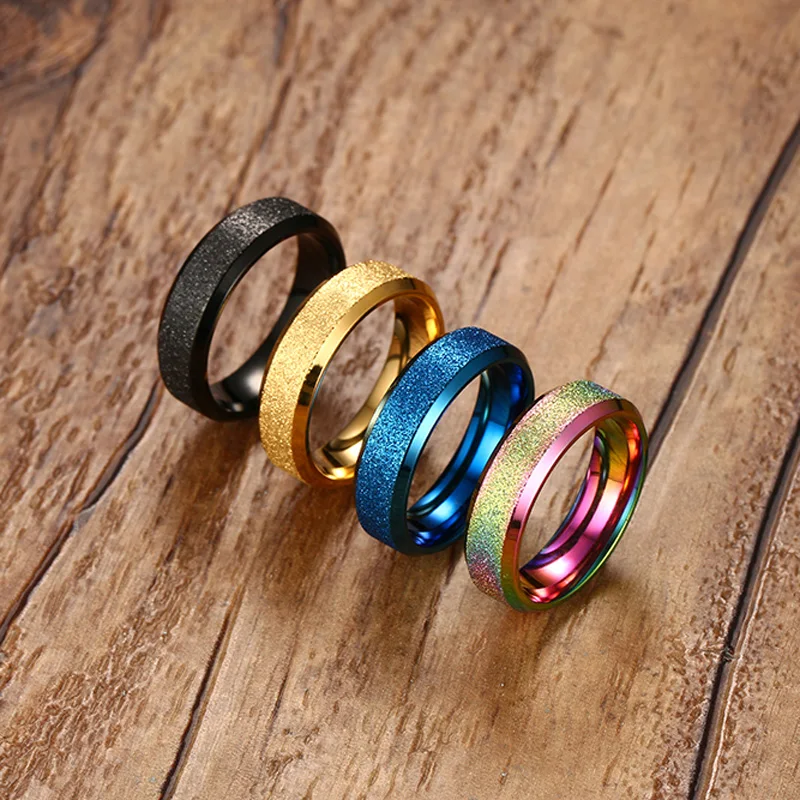 Vnox 6 мм матовый Кольца для Для женщин Нержавеющая сталь 4 цвета Простой Свадебные