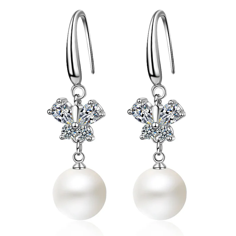 Женские серьги-подвески из серебра 925 пробы с двойным жемчугом | Украшения и