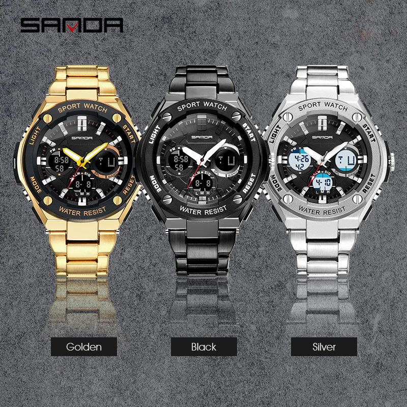 Многофункциональные армейские мужские часы двойной дисплей водонепроницаемые