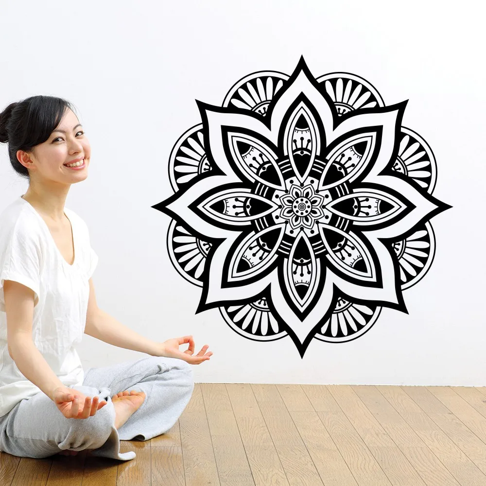 Beautiful design non-toxic PVC Mandala flower wall sticker Yoga room decals art mural decoration home decor | Дом и сад