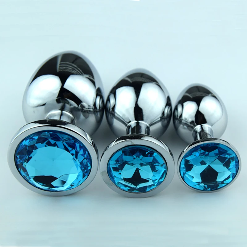 Анальная пробка из нержавеющей стали со стразами и металлическим блеском