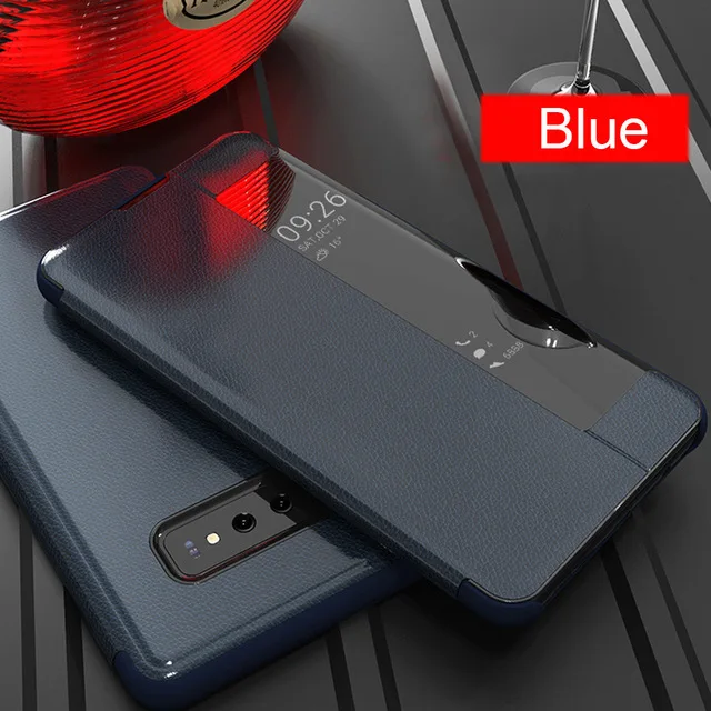 Флип-чехол для телефона с окошком для samsung Galaxy S7 Edge S7 S8 S9 S10 Plus Роскошный чехол из искусственной кожи для телефона Note 8 Note 9 A6 A7 A9 J6 j6 plus Coque - Цвет: blue