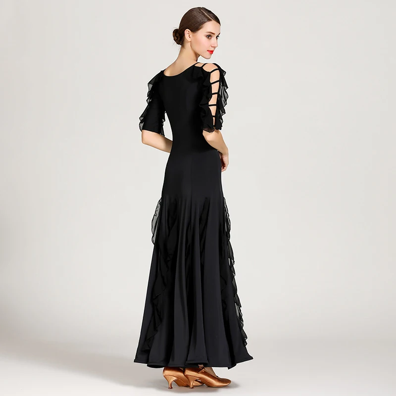 

Ballroom Dance Dresses Red Black V Neck Short Sleeve Led Waltz Dress Women Ballroom Dancewear Standard Practice Clothes DNV10176