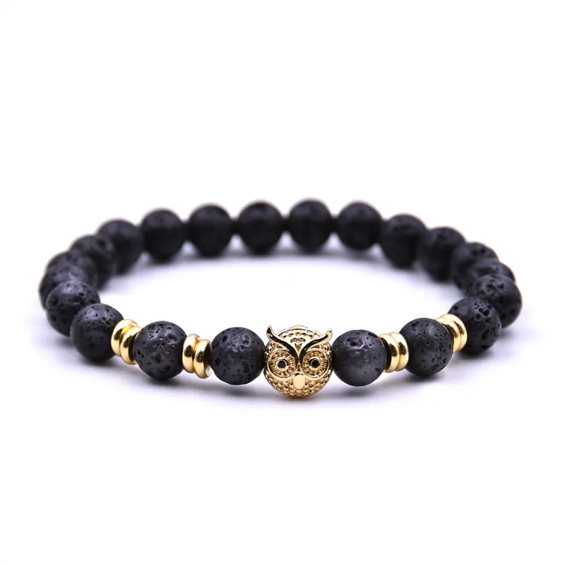 HYHONEY камень из натуральной лавы Браслеты микро проложить циркония CZ Сова латунь