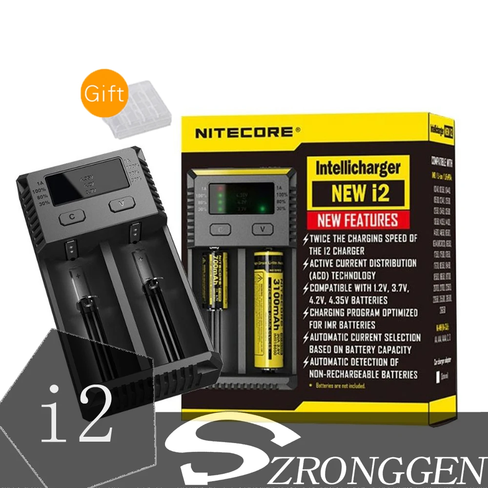 100% оригинальное зарядное устройство NItecore I2 для 18650 14500 18350 Li Ion и Ni MH AA AAA 16340 26650