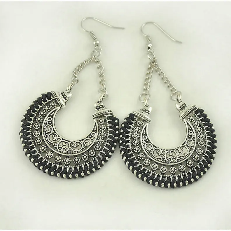 Мода Металл Резные Богемского Серьги Boho Этнических Болтаются Серьги Длинные Серьги Для Женщин серьги - Окраска металла: Black Rope