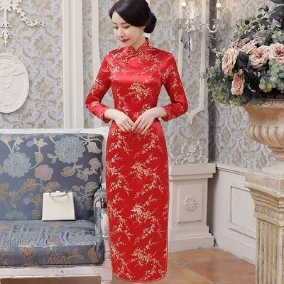 long sleeve 3 SHENG COCO китайское платье Qipao атласное платье Rouge XXXL вечернее Ципао платья без рукавов традиционное винтажное розовое платье Qipao - Цвет: long sleeve 3