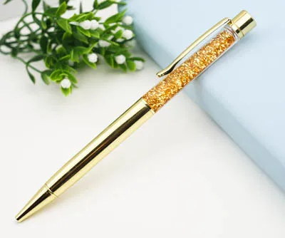 Goldplating Креативный 1,0 мм Роскошная шариковая масляная кристальная Золотая фольга металлическая медь цветная Высококачественная Золотая пудра quicksand penwith box - Цвет: Goldplating