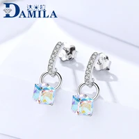 fashion square crystal earrings silver 925 stud earrings for women ladies s925 sterling silver jewelry accessories