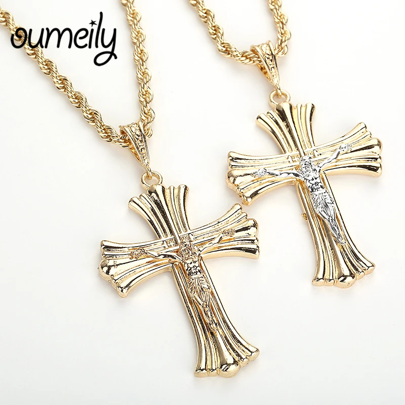 Ожерелье с большим крестом OUMEILY ожерелье подвеской в виде Иисуса для женщин и