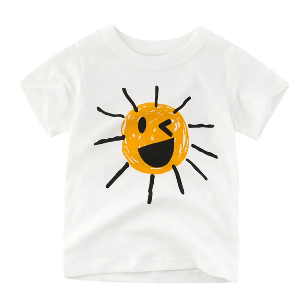 1 шт. Детская футболка с мультяшным принтом солнца и улыбки |