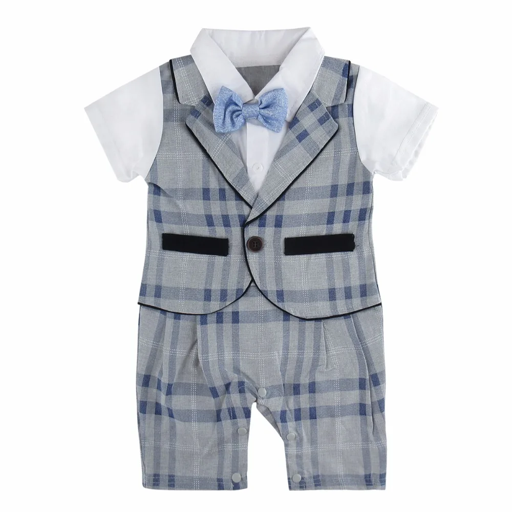 Baby Boy Gentleman Romper Formal Suit Wedding Baptism Clothes Toddler Lapel Vest Short Sleeve Jumpsuit Infant One-piece |