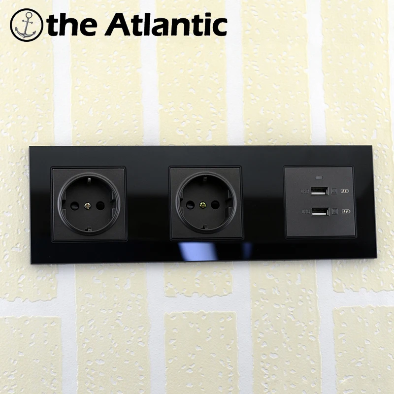 Электрическая розетка + USB ТВ RJ45 HDMI Тройная Pop настенная закаленное стекло панели