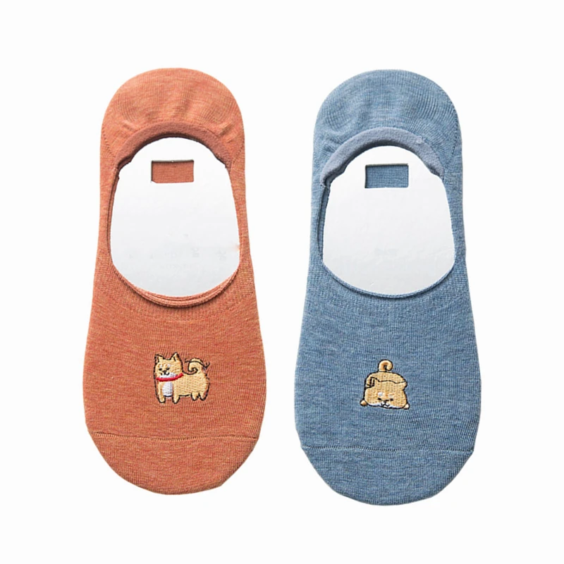 cats socks in yellow 2 пары, забавные женские хлопковые носки с динозавром, котом, полярным медведем, смайликом, без шоу, невидимые носки, Нескользящие лоферы с подкладкой, с рисунком - Цвет: cats socks in yellow