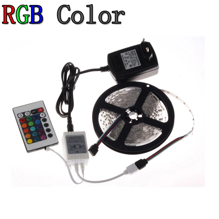 Цветная(RGB) Светодиодные ленты 5 м 300 светодиодный 3528 SMD Водонепроницаемый 24Key ИК-пульт дистанционного управления 12V 2A Мощность адаптер гибкий светильник светодиодный ленты лампы - Испускаемый цвет: RGB Color