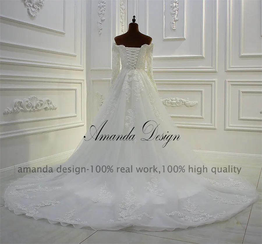Свадебное платье с открытыми плечами и кружевной аппликацией Amanda Design robe de mariee