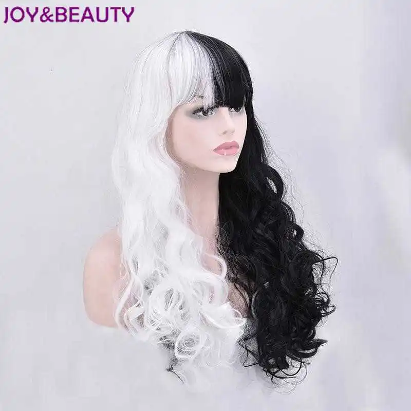 JOY & BEAUTY 70 см половина белого и черного цвета на плоской подошве удары термостойкость длинные волнистые