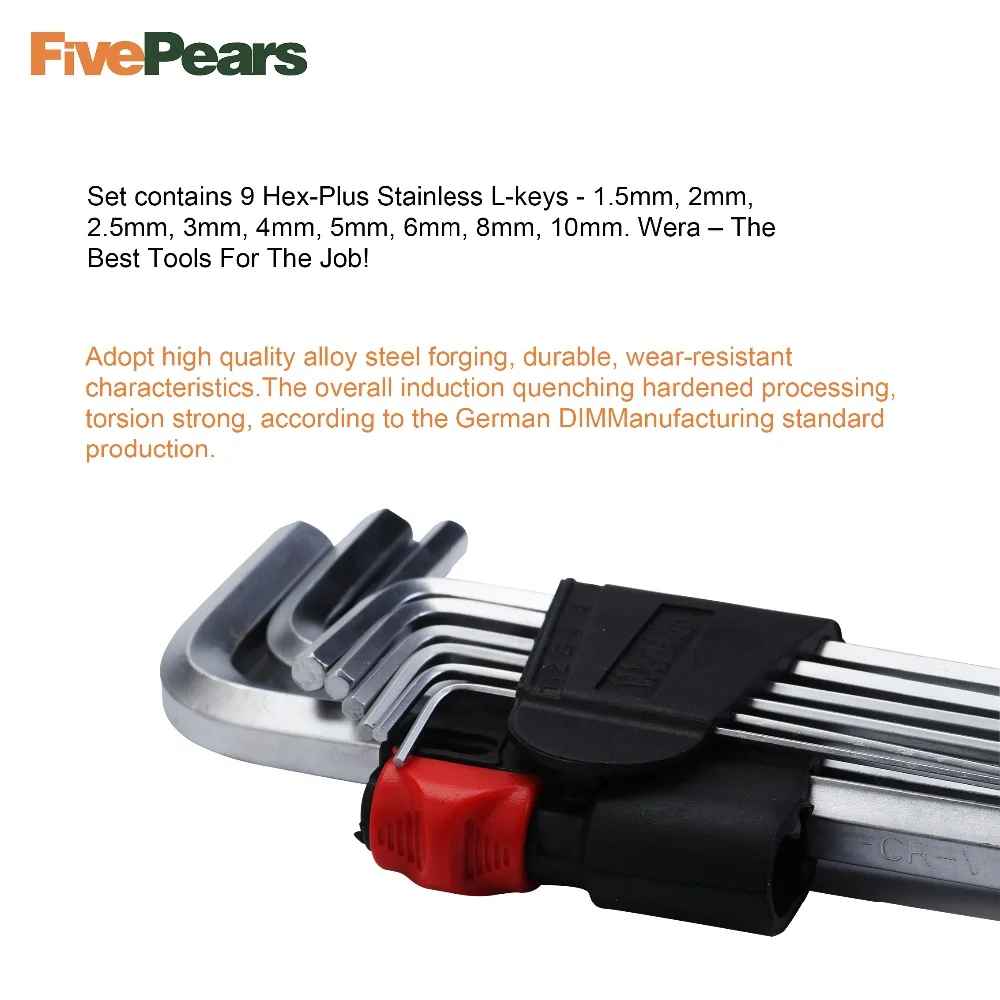 9 шт./компл. Набор шестигранных ключей Прочный хромированный Ванадиевой гаечные