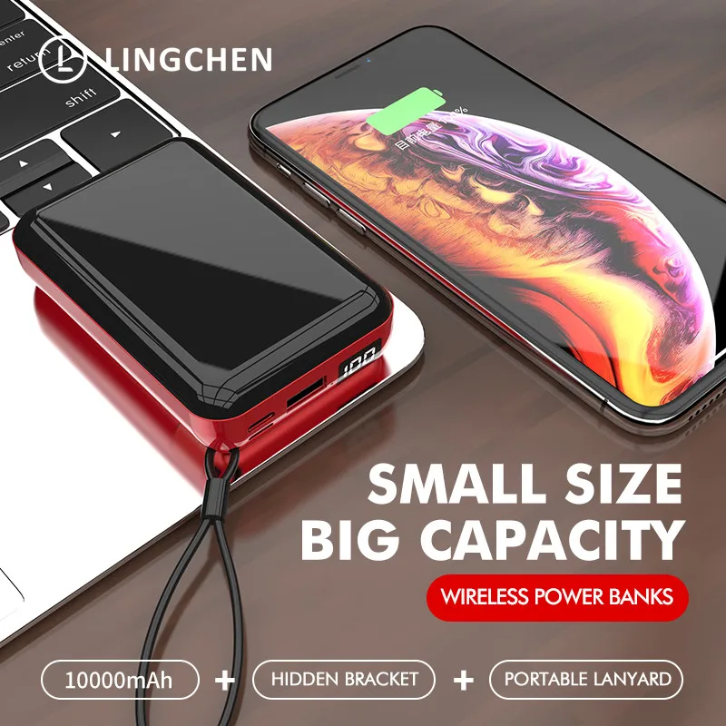 LINGCHEN 10000 мАч Мини Беспроводная Быстрая зарядка Power Bank PD 3 0 LED для iPhone Xiaomi Huawei
