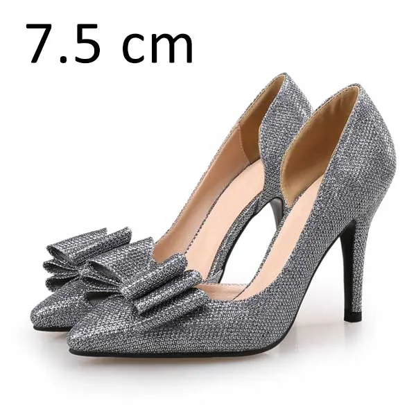 Grey Pumps 7.5cm Женские туфли-лодочки; женская обувь на высоком каблуке; брендовая Летняя обувь; туфли для вечеринок на тонком каблуке с острым носком и бабочкой; большие размеры - Цвет: Grey Pumps 7.5cm