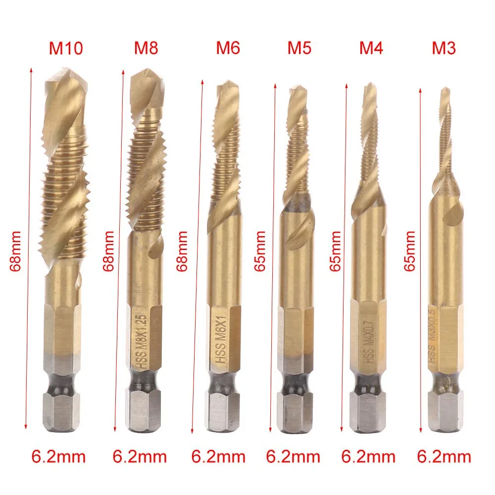 

6pcs 1/4" Titanium Coated HSS Drill Bit Electric Drill Plastic Metal Hole Grooving Drill Saw Carpenter Woodworking Tools New