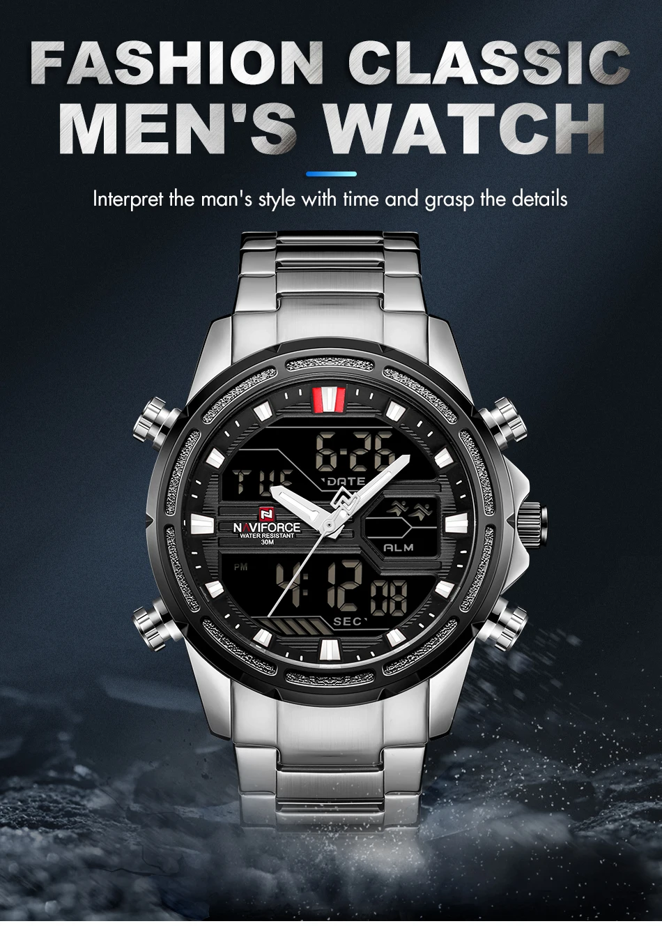 Мужские s часы Топ люксовый бренд NAVIFORCE мужские спортивные часы мужские кварцевые светодиодный цифровые часы мужские полностью стальные военные наручные часы