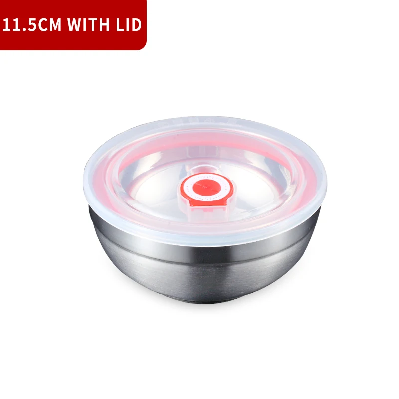 11cm With Lid WORTHBUY китайская миска для риса из нержавеющей стали 304 с крышкой, кухонная герметичная миска для супа, фруктового салата, контейнер для еды - Цвет: 11cm With Lid