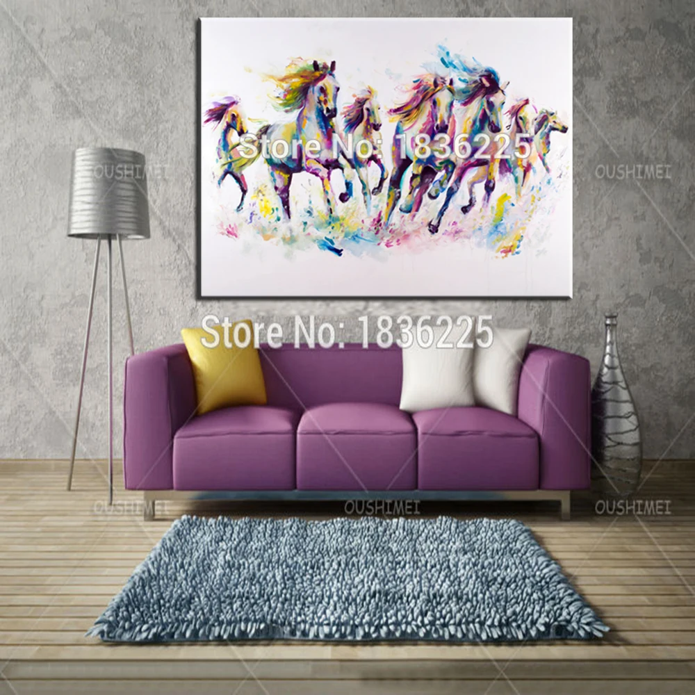 Картина маслом восемь лошадей ручной работы животные обои холст с белой лошадью