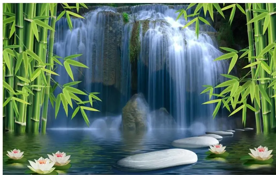 Современные пользовательские 3D обои бамбуковый лес Водопад для рабочего стола