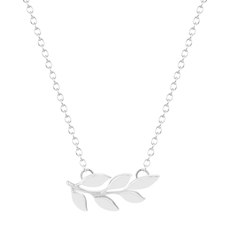 Женское Ожерелье цепочка с кулоном в виде листьев оливковой ветки|leaf necklace|statement