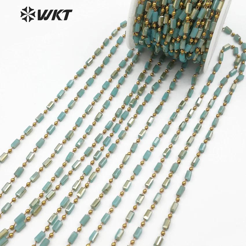 WT-RBC079 WKT Fresh and lovely light green natural crystal brass beads chain no gold-plated ladies decoration necklace | Украшения и