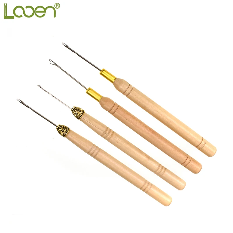 

Looen 2pcs/set Hair Extension Crochet Hooks Needle DIY Wooden Handle Fake Hair Braid Special Care Crochet Needle