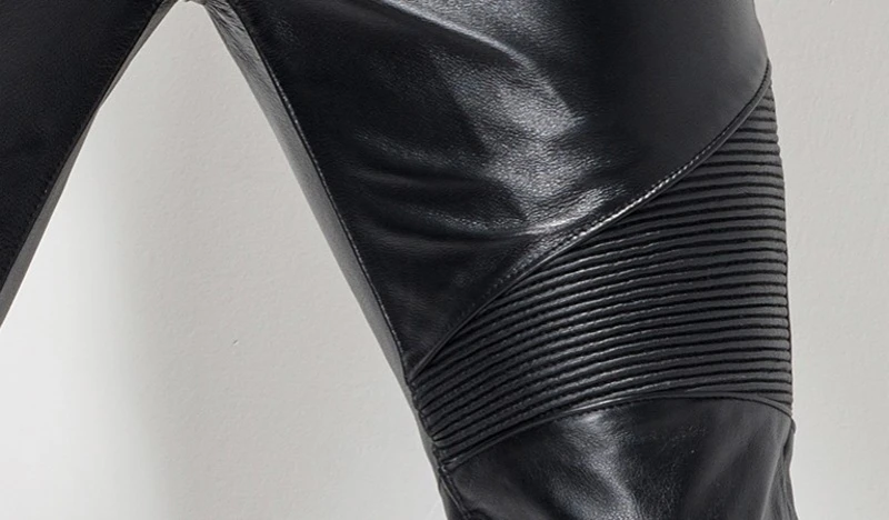 Windproof Thicken Winter New Mens Slim Pants Genuine Leather Cow Male Fashion Zipper High Quality Brand Pants Plus Size 36