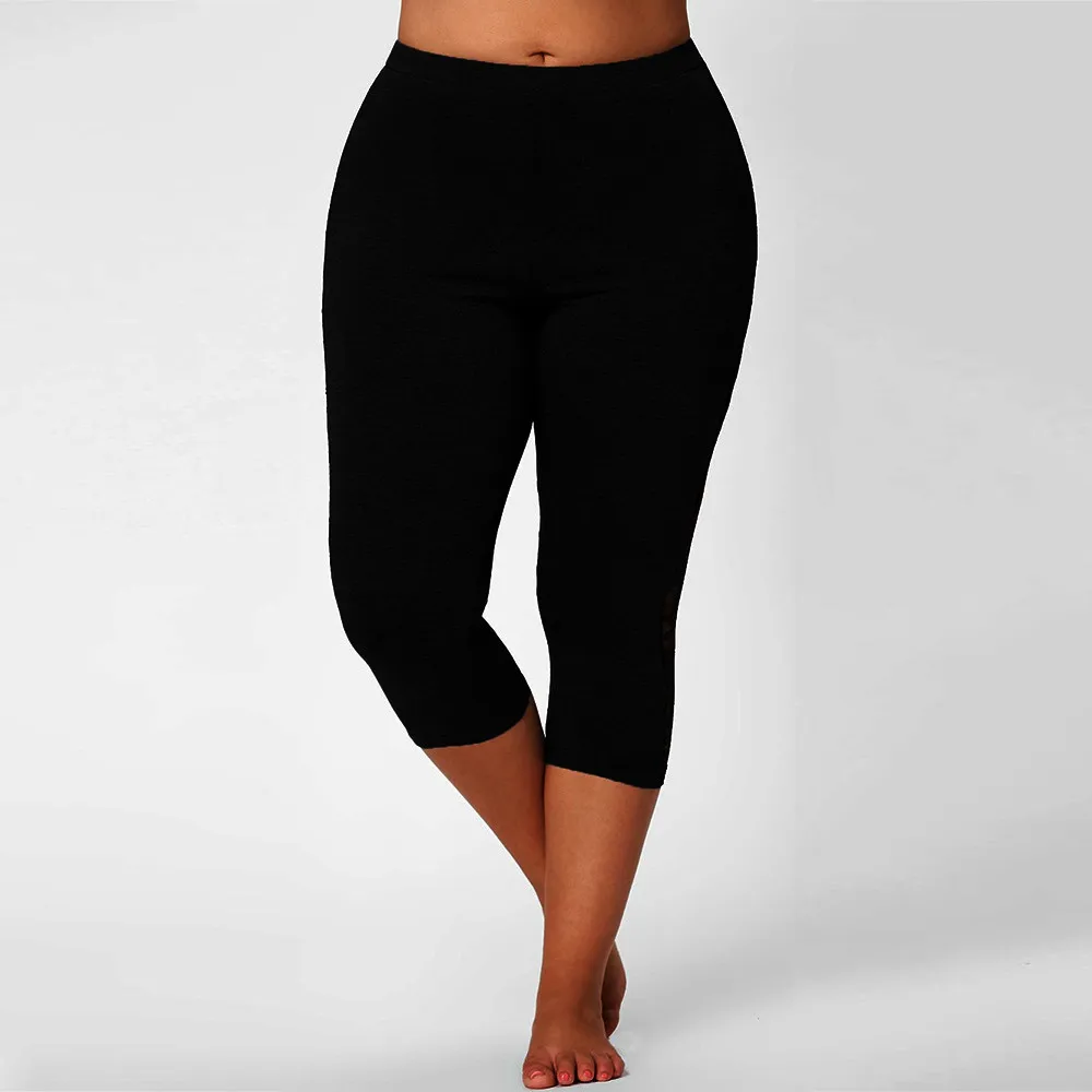 Модные женские кружевные обтягивающие брюки больших размеров лоскутные