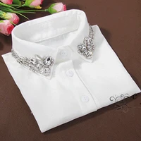 vintage fashion white half shirt detachable high grade crystal female blouse fake collar top blouses peter pan detachable collar