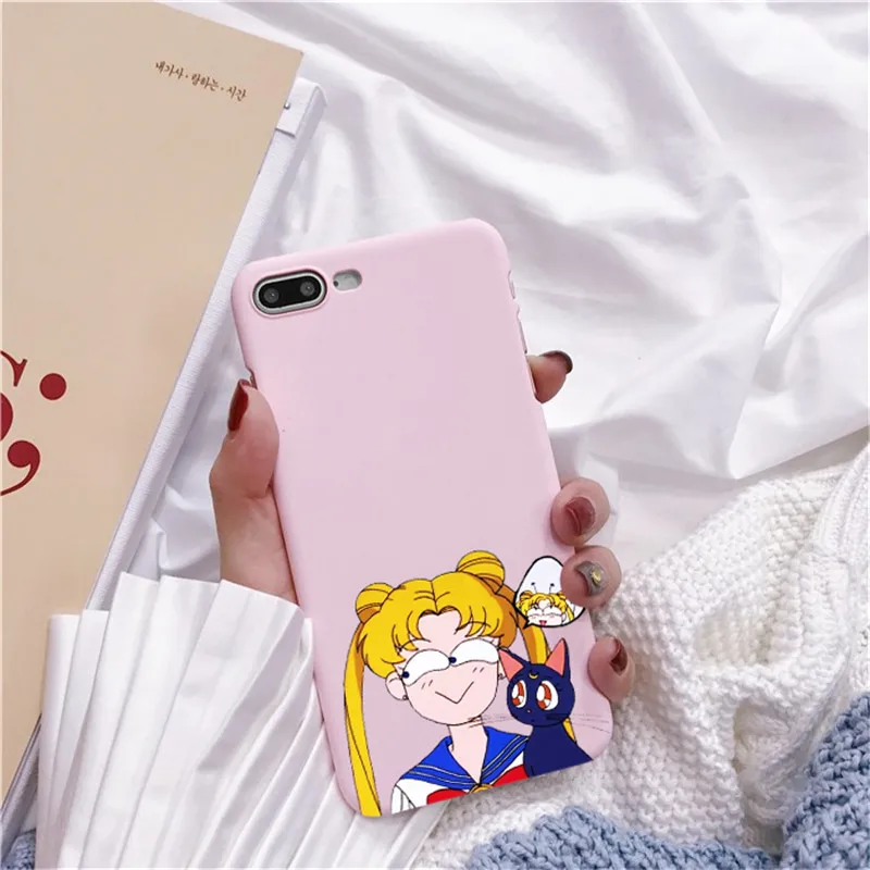 Роза аниме японское Сейлор Мун каваи Кот Caso de Telefone Para o iphone 6 Puls S 7 8 Puls X Casos Macio Voltar Capa Funda Coque