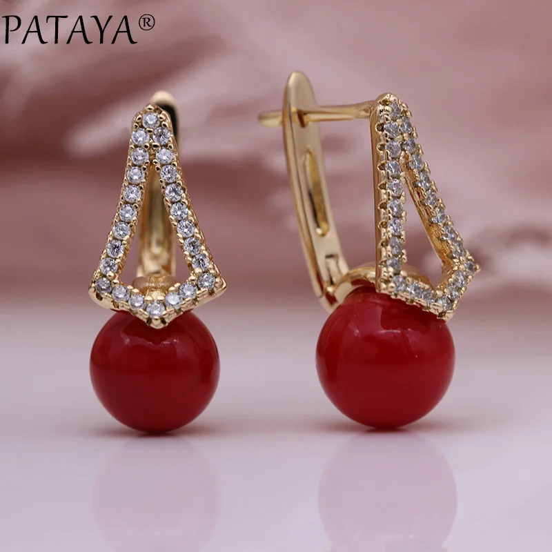 PATAYA, новинка, серьги-капли с жемчугом, 585, розовое золото, Женские Треугольные Серьги, натуральный циркон, микро-воск, инкрустация, модное ювелирное изделие