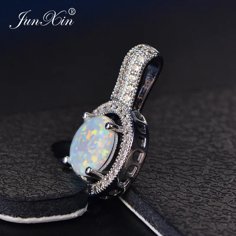 JUNXIN Female White/Green/Pink/Blue Fire Opal Necklace White Gold Filled Jewelry Simple Round Necklaces &amp Pendants For Women | Украшения