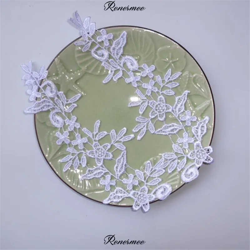 White 5 пар/10 шт Золото/Сапфир/красный/бордовый/розовый/фиолетовый/серый/зеленый нашитые кружевные цветы декоративное шитье Свадебные украшения 24,5X10 см SX58 - Цвет: White