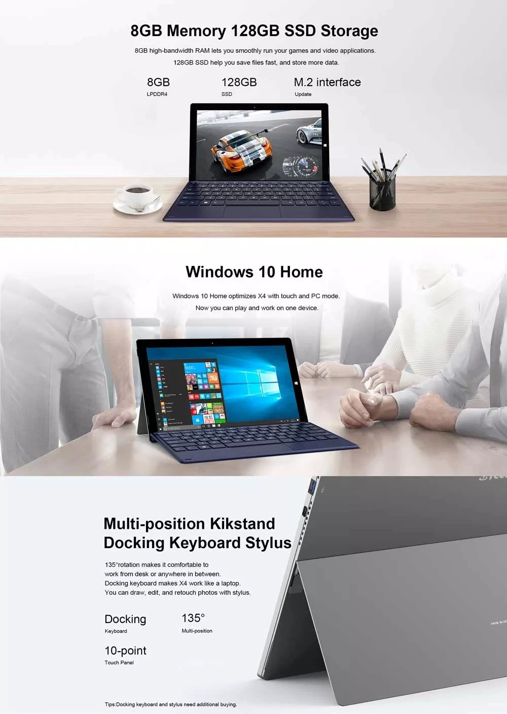 Teclast X4 2 в 1 планшетный ПК intel Celeron N4100 Quad-Core 11,6 дюйма 1920*1200 ips 8 ГБ оперативной памяти 128 Гб SSD Win 10 USB3.0 Wi-Fi