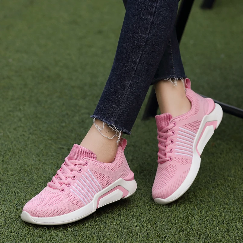 

Women shoes casual walking shoes woman sneakers fashion lace-up breathable mesh fly mixed colors light sport shoes for woman